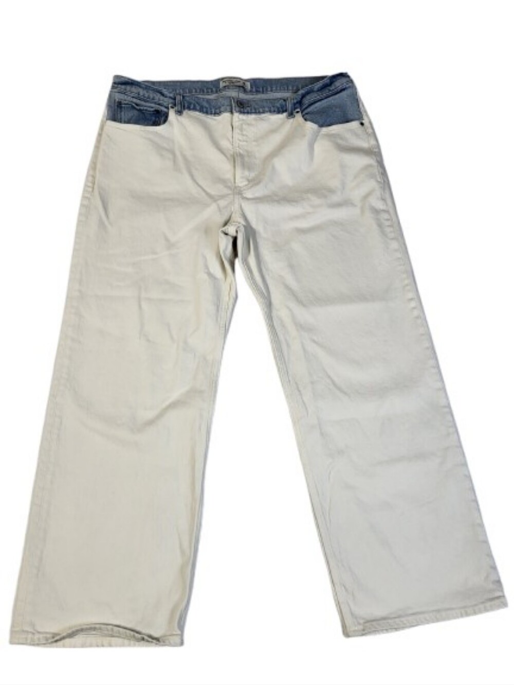 Abercrombie & Fitch The 90s Relaxed Jean High Rise Two Tone White‎ Blue 18 Short